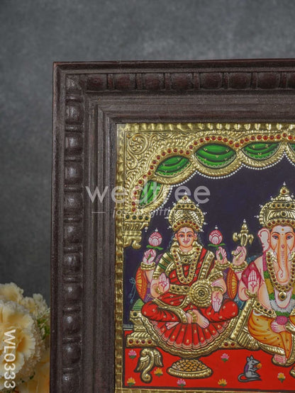 Tanjore Painting Lakshmi, Ganesha and Saraswathi - Flat (Gold foil) - 12x10 inch - WL0333