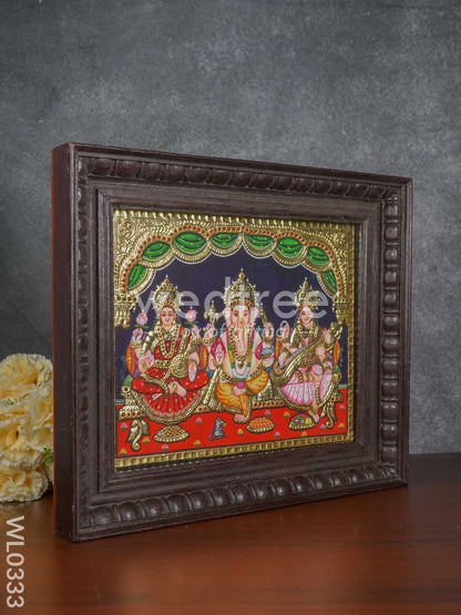 Tanjore Painting Lakshmi, Ganesha and Saraswathi - Flat (Gold foil) - 12x10 inch - WL0333