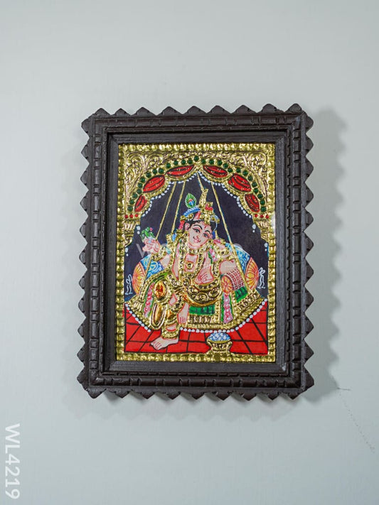 Tanjore Painting (Chettinad Frame) - Little Krishna - Flat (Gold Foil) - 8x6 inch - WL4219