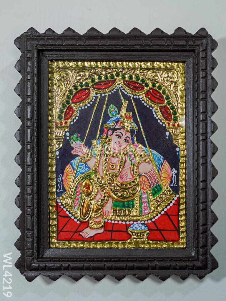 Tanjore Painting (Chettinad Frame) - Little Krishna - Flat (Gold Foil) - 8x6 inch - WL4219