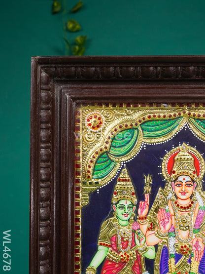 Tanjore Painting - Murugan-Valli-Deivanai - Semi Embossed - 15x12 inch - WL4678