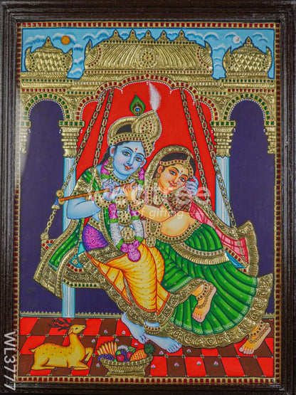 Tanjore Painting of Radha Krishna (Semi embossed) - 24x18 inch - WL3777