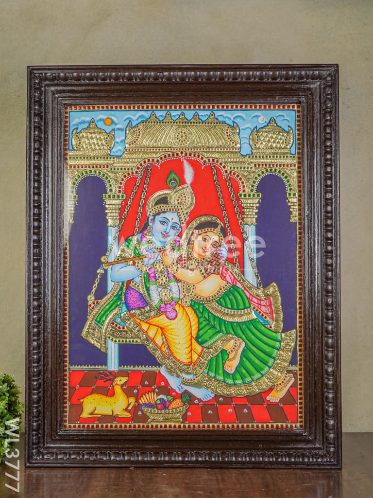 Tanjore Painting of Radha Krishna (Semi embossed) - 24x18 inch - WL3777