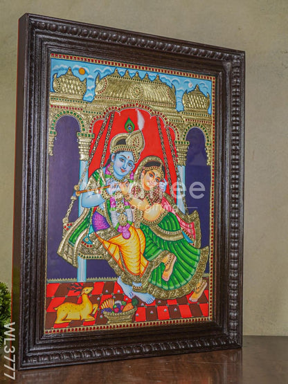 Tanjore Painting of Radha Krishna (Semi embossed) - 24x18 inch - WL3777