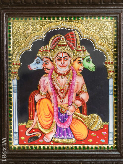 Tanjore Painting - Panchamukhi Hanuman - Semi Embossed - 12x10 inch - WL4981