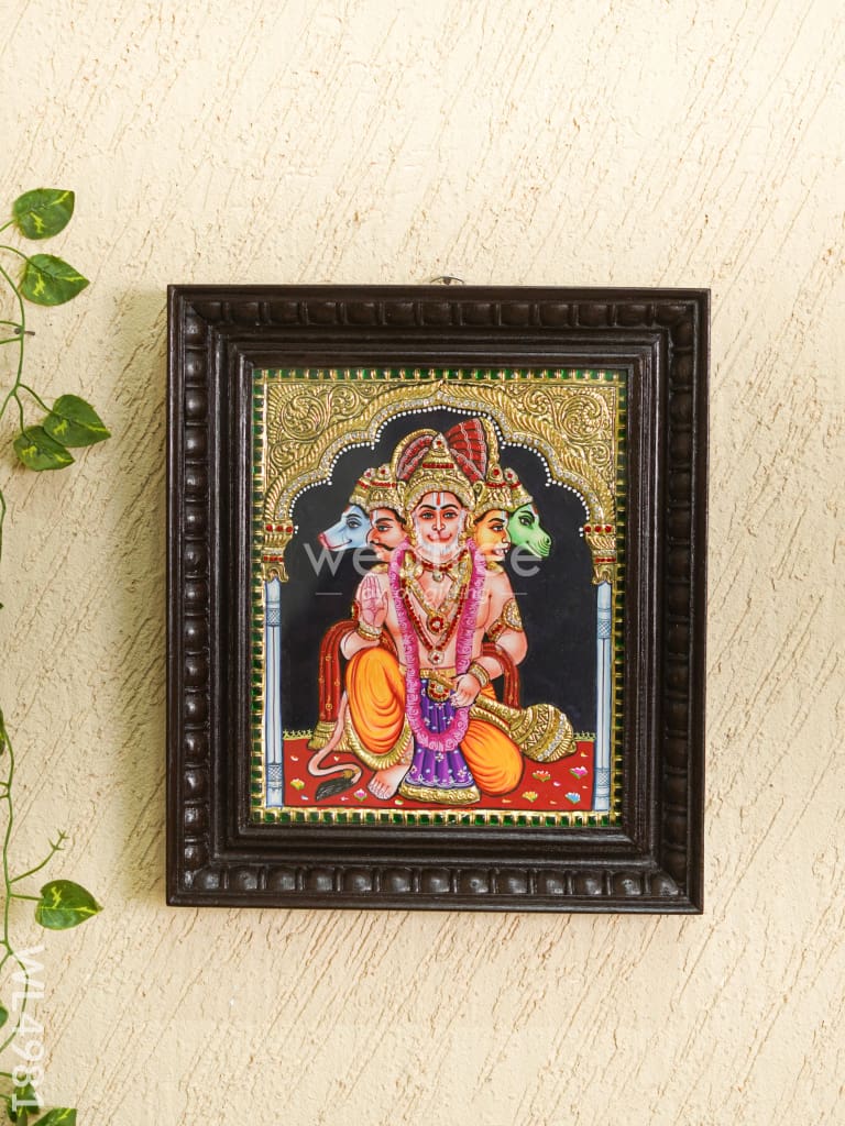 Tanjore Painting - Panchamukhi Hanuman - Semi Embossed - 12x10 inch - WL4981