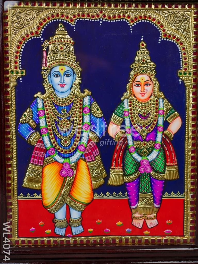 Tanjore Painting - Panduranga Rukmini 15 x 12 inch - Flat [Gold Foil] - WL4074