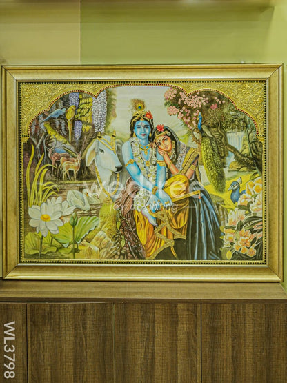 Tanjore Painting Radha Krishna - Flat (Gold foil) - 4x3ft - WL3798