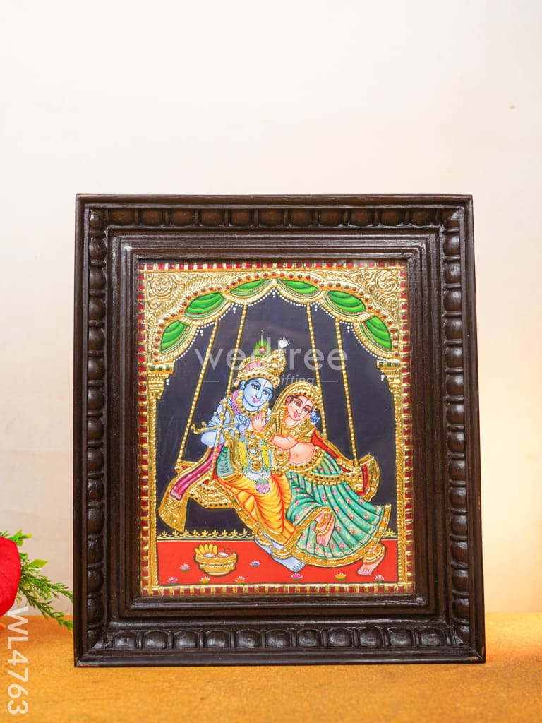 Tanjore Painting - Radha-Krishna on Jhoola - Flat (Gold Foil) - 12x10 inch - WL4763