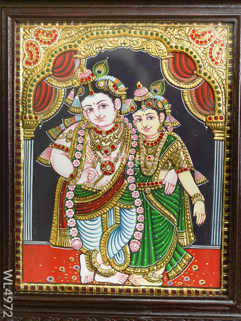Tanjore Painting - Radha-Krishna - Semi Embossed - 15x12 inch - WL4972