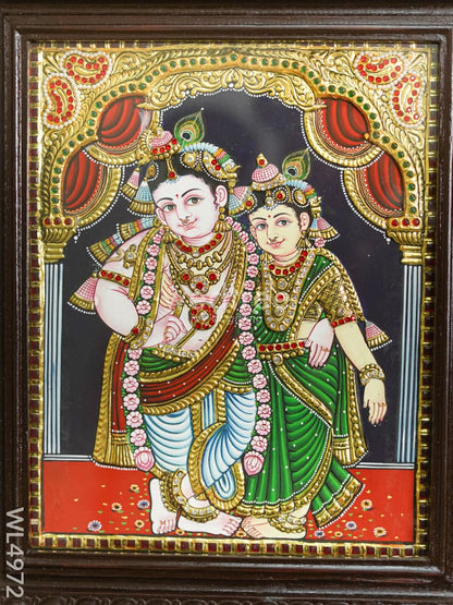 Tanjore Painting - Radha-Krishna - Semi Embossed - 15x12 inch - WL4972