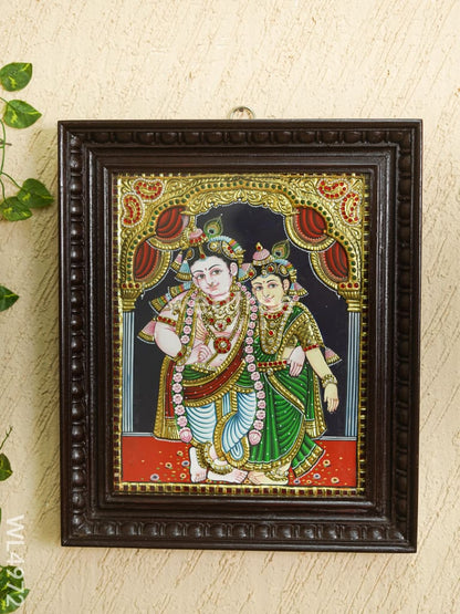Tanjore Painting - Radha-Krishna - Semi Embossed - 15x12 inch - WL4972