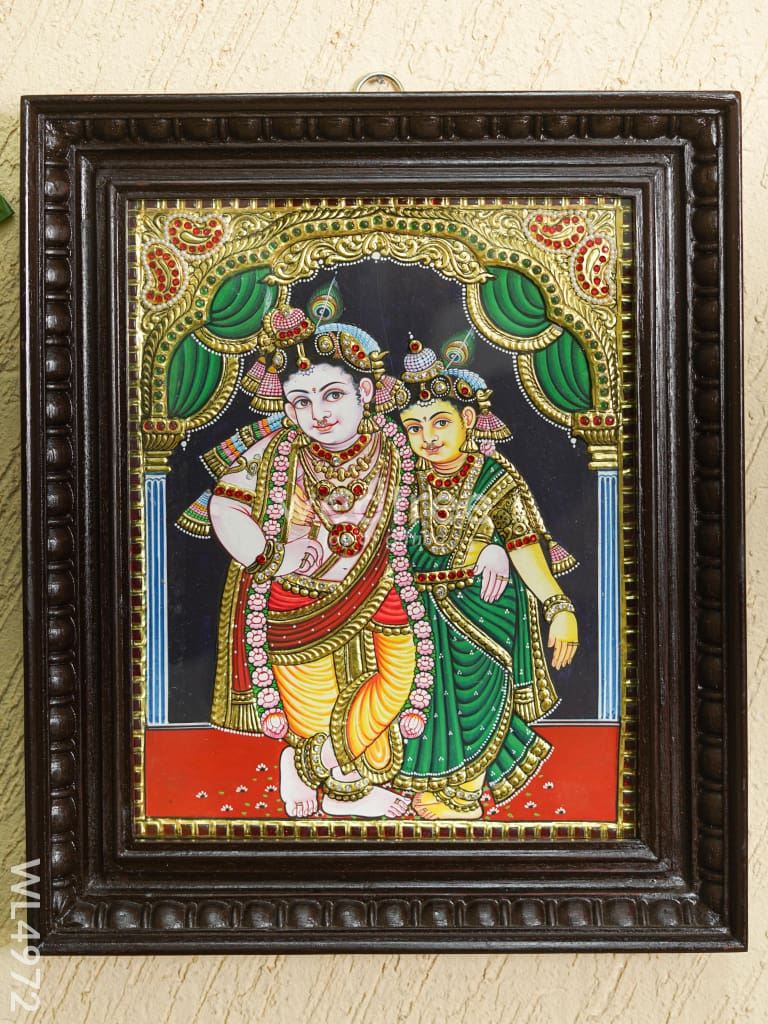 Tanjore Painting - Radha-Krishna - Semi Embossed - 15x12 inch - WL4972