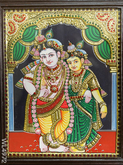 Tanjore Painting - Radha-Krishna - Semi Embossed - 15x12 inch - WL4972
