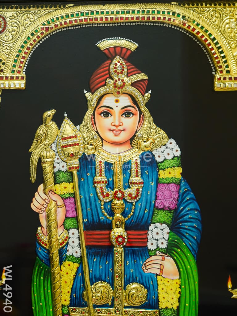 Tanjore Painting - Raja Alangara Palani Murugan - Semi Embossed - 3x2 Feet - WL4940