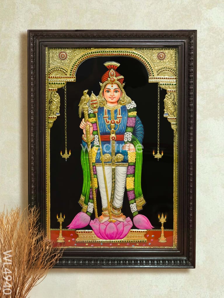 Tanjore Painting - Raja Alangara Palani Murugan - Semi Embossed - 3x2 Feet - WL4940
