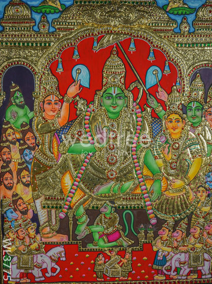 Tanjore Painting Ramar Pattabhishekam (Semi Embossed) - 30x24 inch - WL3775