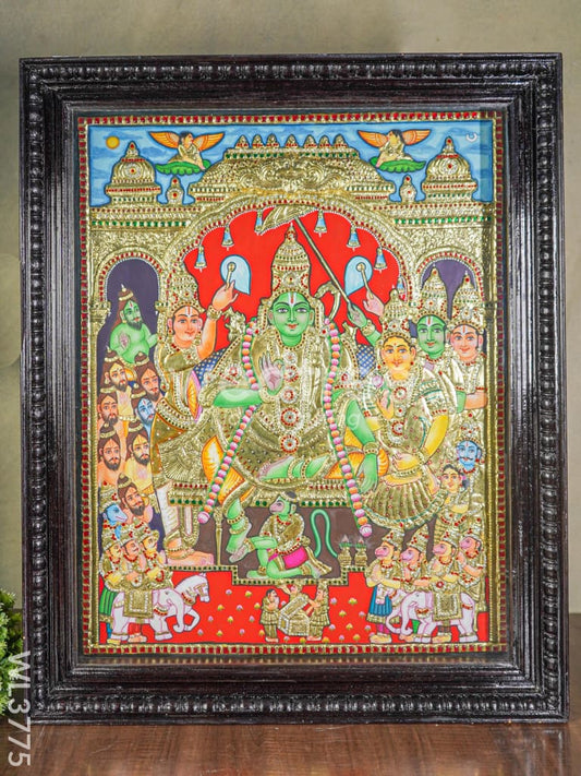 Tanjore Painting - Ramar Pattabhishekam - Semi Embossed - 30x24 inch - WL3775