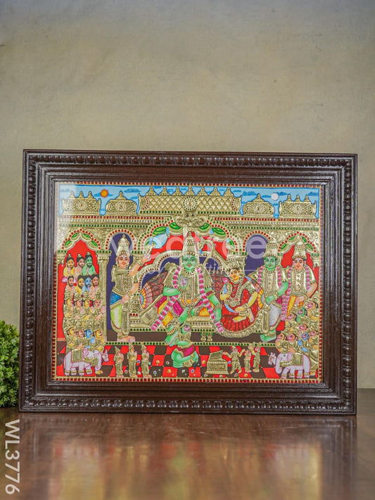 Tanjore Painting - Ramar Pattabhishekam - Semi Embossed - 24x18 inch - WL3776
