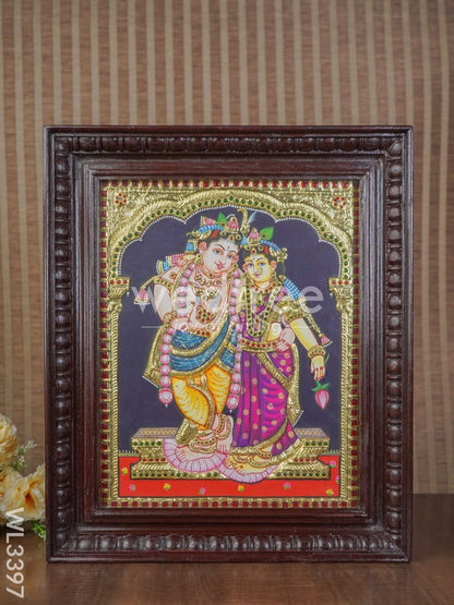 Tanjore Painting Rukmani Krishna (Semi embossed) - 15X12 inch - WL3397