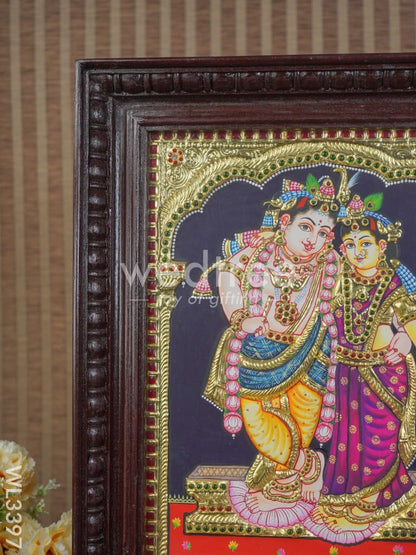 Tanjore Painting Rukmani Krishna (Semi embossed) - 15X12 inch - WL3397