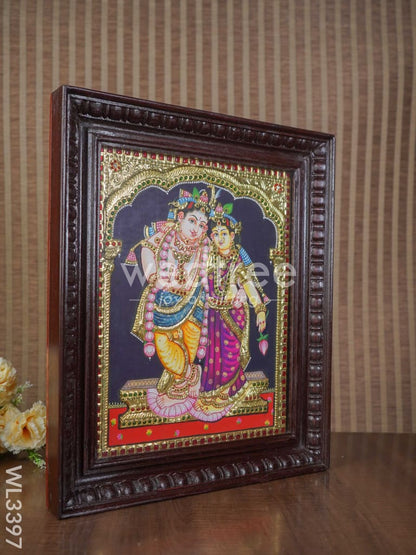 Tanjore Painting Rukmani Krishna (Semi embossed) - 15X12 inch - WL3397