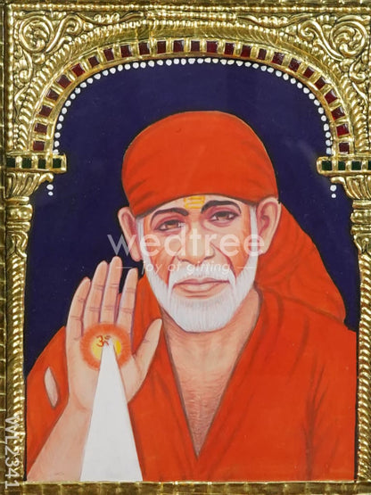 Tanjore Painting Sai Baba - Flat (Gold foil) - 10x8 (Medium) - WL2341