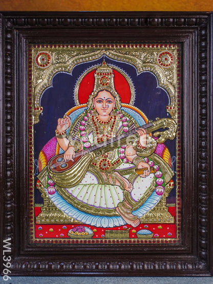 Tanjore Painting - Saraswathi - Semi Embossed - 18x14 inch - WL3966