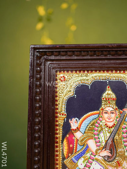 Tanjore Painting - Saraswathi - Semi Embossed - 12x10 inch - WL4701