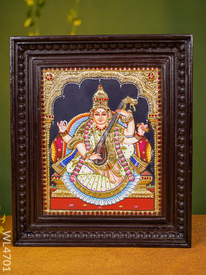 Tanjore Painting - Saraswathi - Semi Embossed - 12x10 inch - WL4701