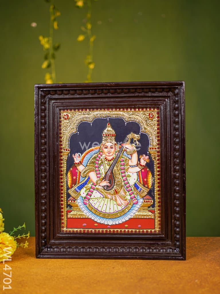Tanjore Painting - Saraswathi - Semi Embossed - 12x10 inch - WL4701