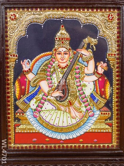 Tanjore Painting - Saraswathi - Semi Embossed - 12x10 inch - WL4701