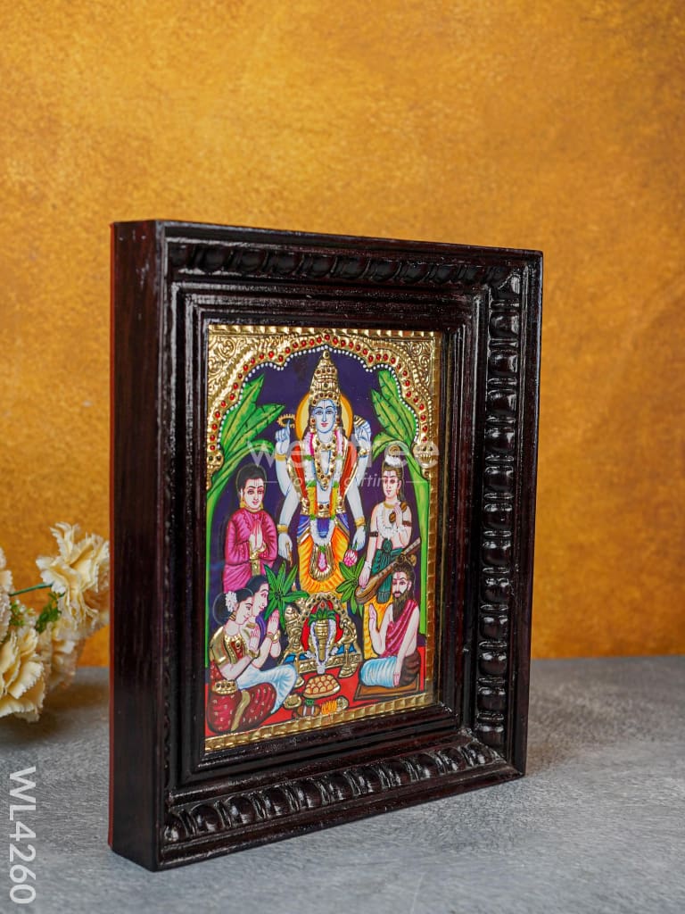 Tanjore Painting - Sathya Narayana Pooja - 10 x 8 inch - Flat [Gold Foil] - WL4260