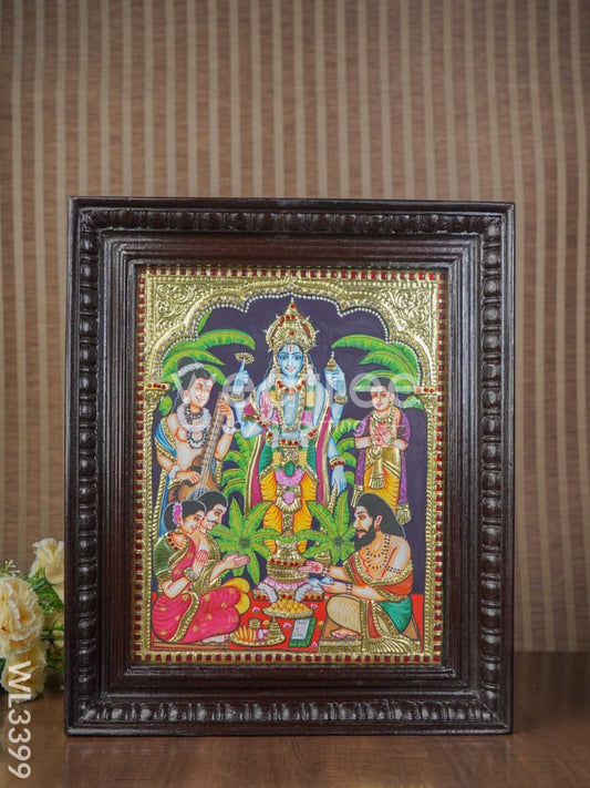 Tanjore Painting - Satya Narayana Pooja - Semi Embossed - 15x12 inch - WL3399