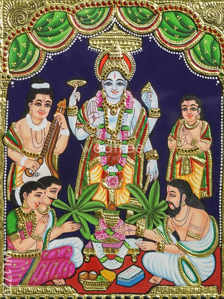 Tanjore Painting - Satyanarayana - Flat (Gold Foil) - 15x12inch  - WL1720