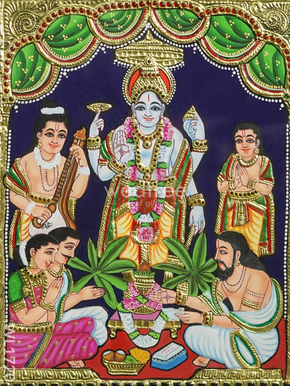 Tanjore Painting - Satyanarayana - Flat (Gold Foil) - 15x12inch  - WL1720