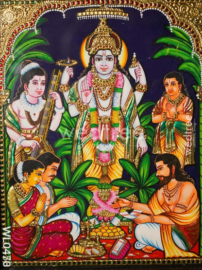 Tanjore Painting Satyanarayana Swamy - 15X12 inches - WL0458