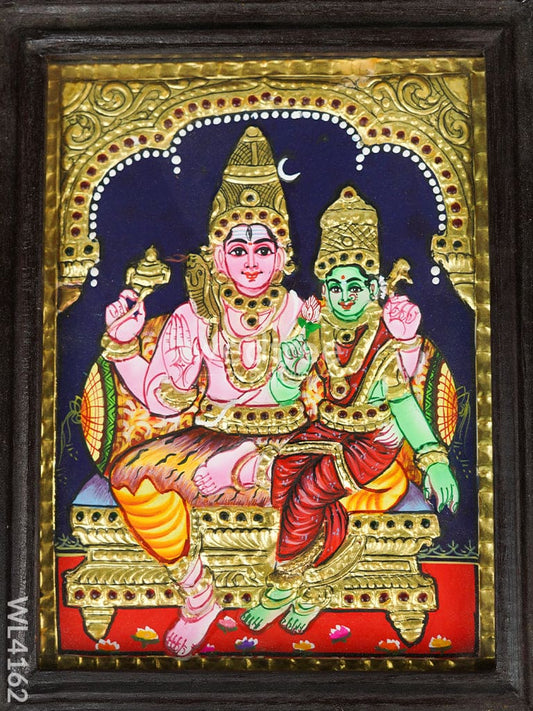 Tanjore Painting - Shivan-Parvati - Flat (Gold Foil) - 8x6 inch - WL4162