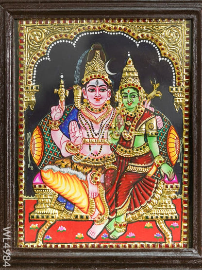 Tanjore Painting - Shivan-Parvati - Flat (Gold Foil) - 10x8 inch - WL4984