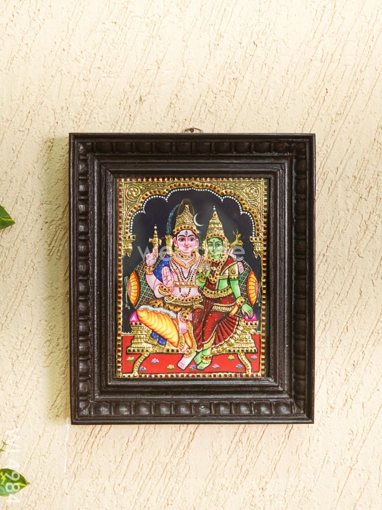 Tanjore Painting - Shivan-Parvati - Flat (Gold Foil) - 10x8 inch - WL4984