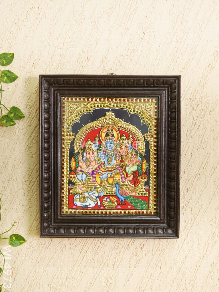 Tanjore Painting - Shivan-Parvati - Flat (Gold Foil) - 12x10 inch - WL4973