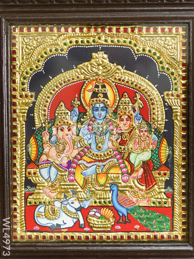 Tanjore Painting - Shivan-Parvati - Flat (Gold Foil) - 12x10 inch - WL4973