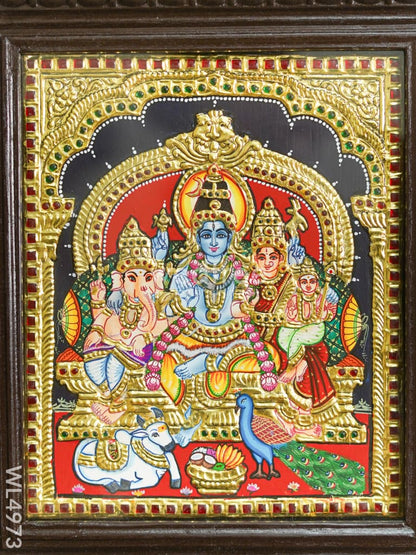 Tanjore Painting - Shivan-Parvati - Flat (Gold Foil) - 12x10 inch - WL4973