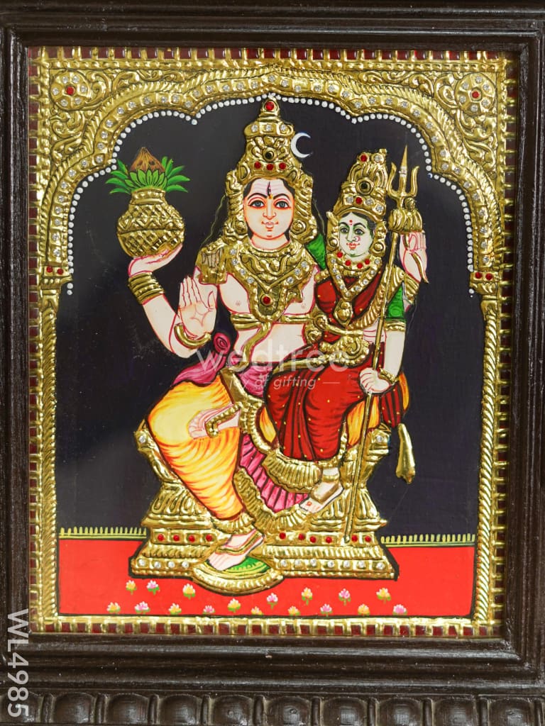 Tanjore Painting - Shivan-Parvati - Semi Embossed - 12x10 inch - WL4985