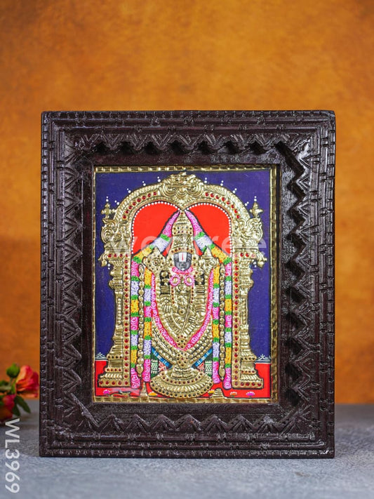Tanjore Painting (Chettinad Frame) - Tirupathi Balaji - Flat (Gold Foil) - 10x8 inch - WL3969