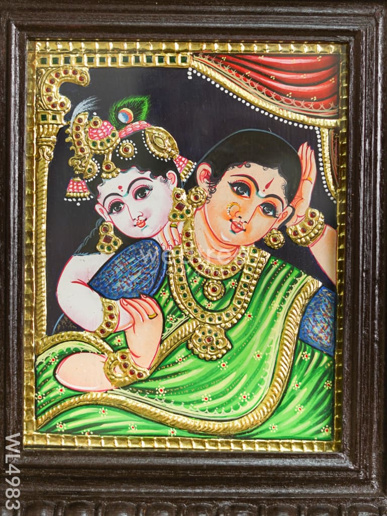 Tanjore Painting - Yashoda Krishna - Flat (Gold Foil) - 10x8 inch - WL4983