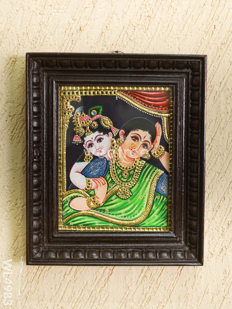 Tanjore Painting - Yashoda Krishna - Flat (Gold Foil) - 10x8 inch - WL4983