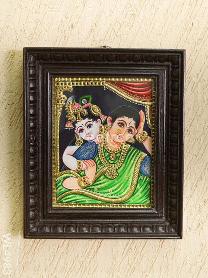 Tanjore Painting - Yashoda Krishna - Flat (Gold Foil) - 10x8 inch - WL4983