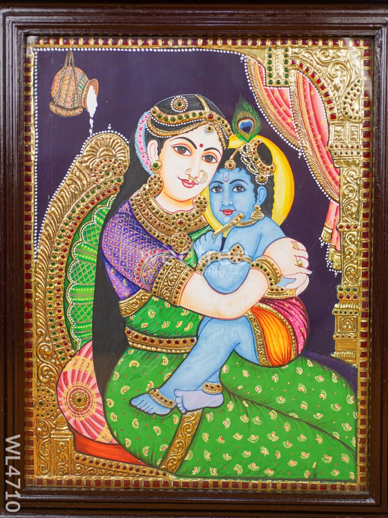 Tanjore Painting - Yashoda Krishna - Flat (Gold Foil) - 18x14 inch - WL4710
