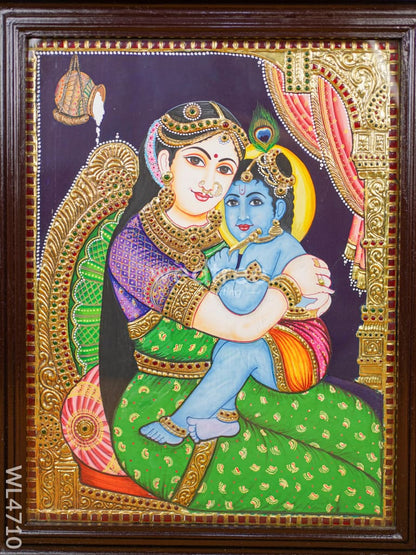 Tanjore Painting - Yashoda Krishna - Flat (Gold Foil) - 18x14 inch - WL4710